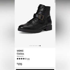 Vionic Black Leather Lace-Up Ankle Boot with Buckle